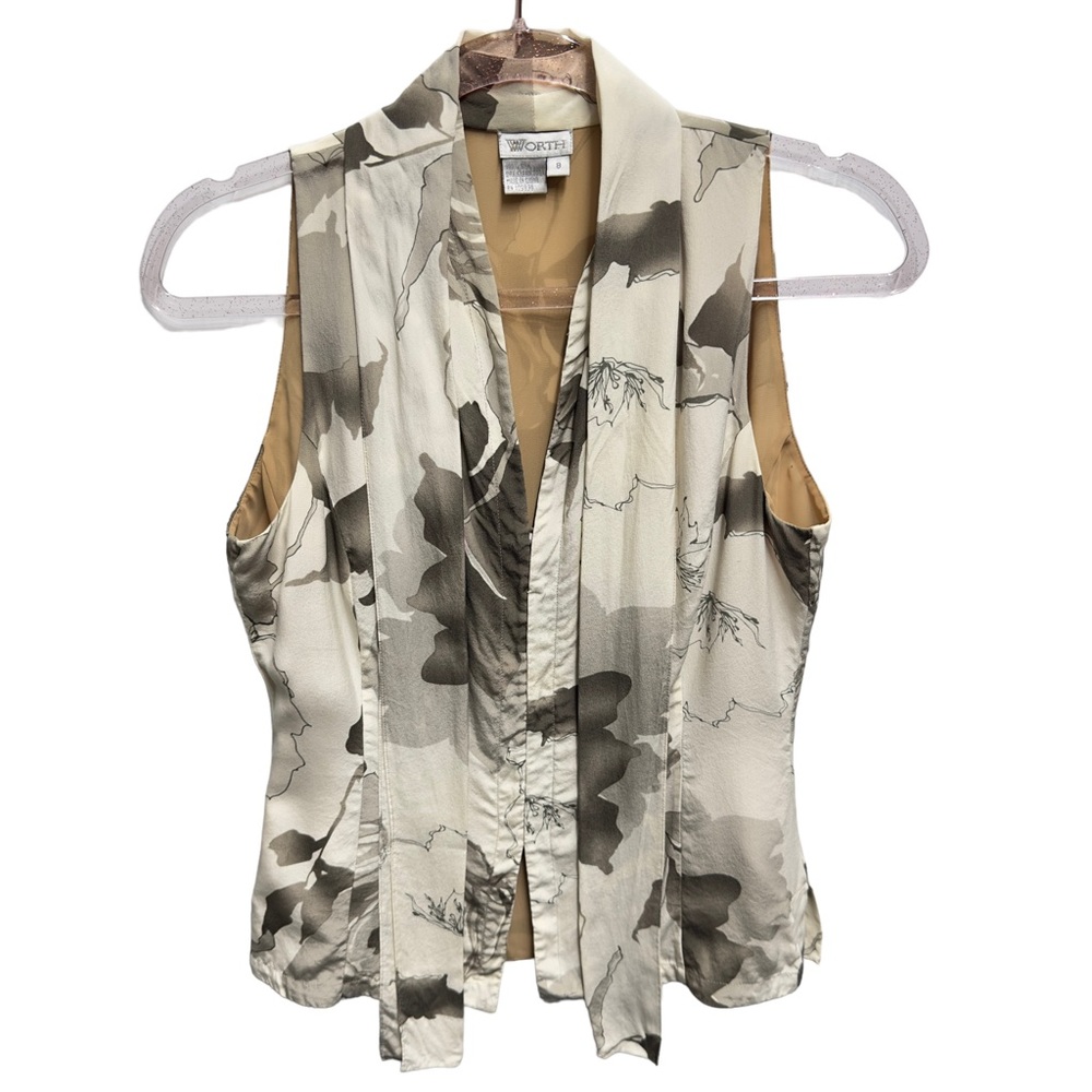 Pure Silk Tuxedo Watercolor Floral Tank Top Blouse Shirt